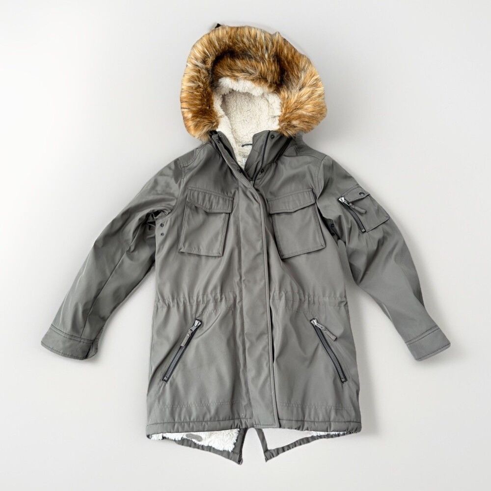 S13 NYC SAM Faux Fur Hooded Parka Olive Green Size M
